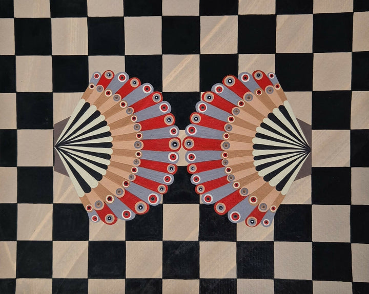 Introverted Duo on checkerboard 3 by Larissa Virdee, original artwork