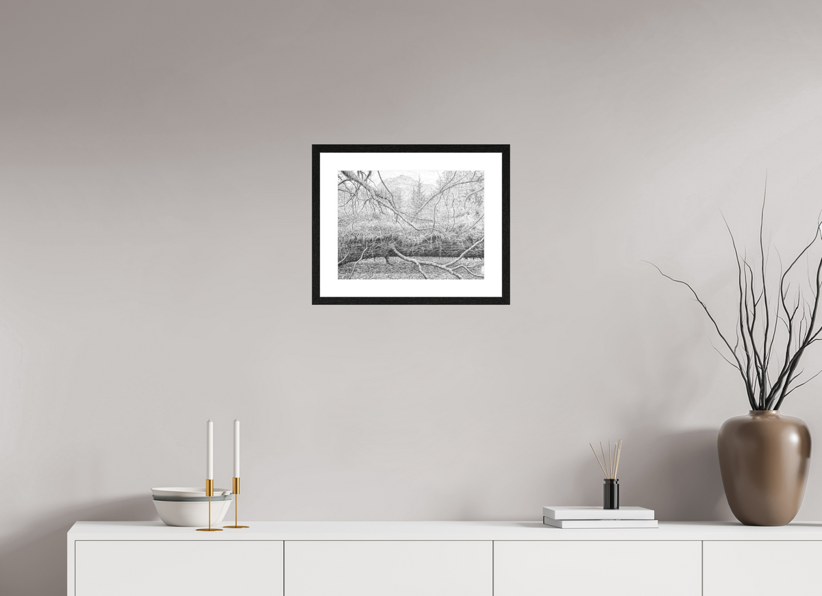 40 x 30 cm, PIGMENT FRAMED BLACK OAK Below the World (Am Baile Mòr, Flowerdale Glen, Scotland), 2024