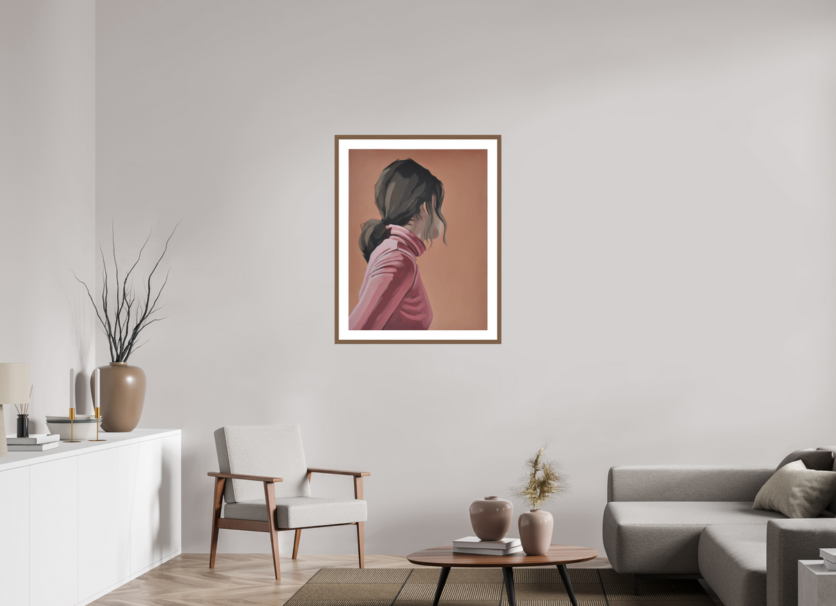 70 x 91.1 cm, PIGMENT FRAMED WALNUT Pink Poloneck