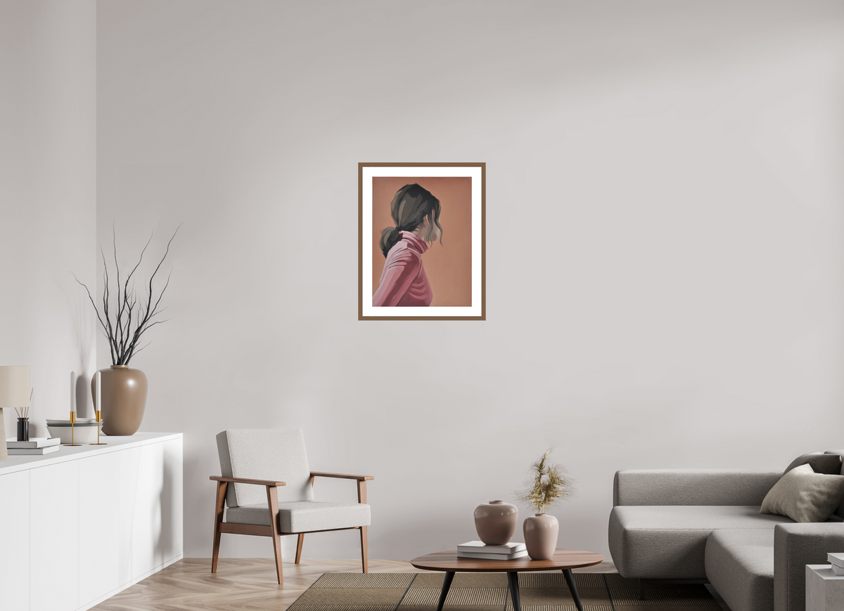 50 x 65.1 cm, PIGMENT FRAMED WALNUT Pink Poloneck