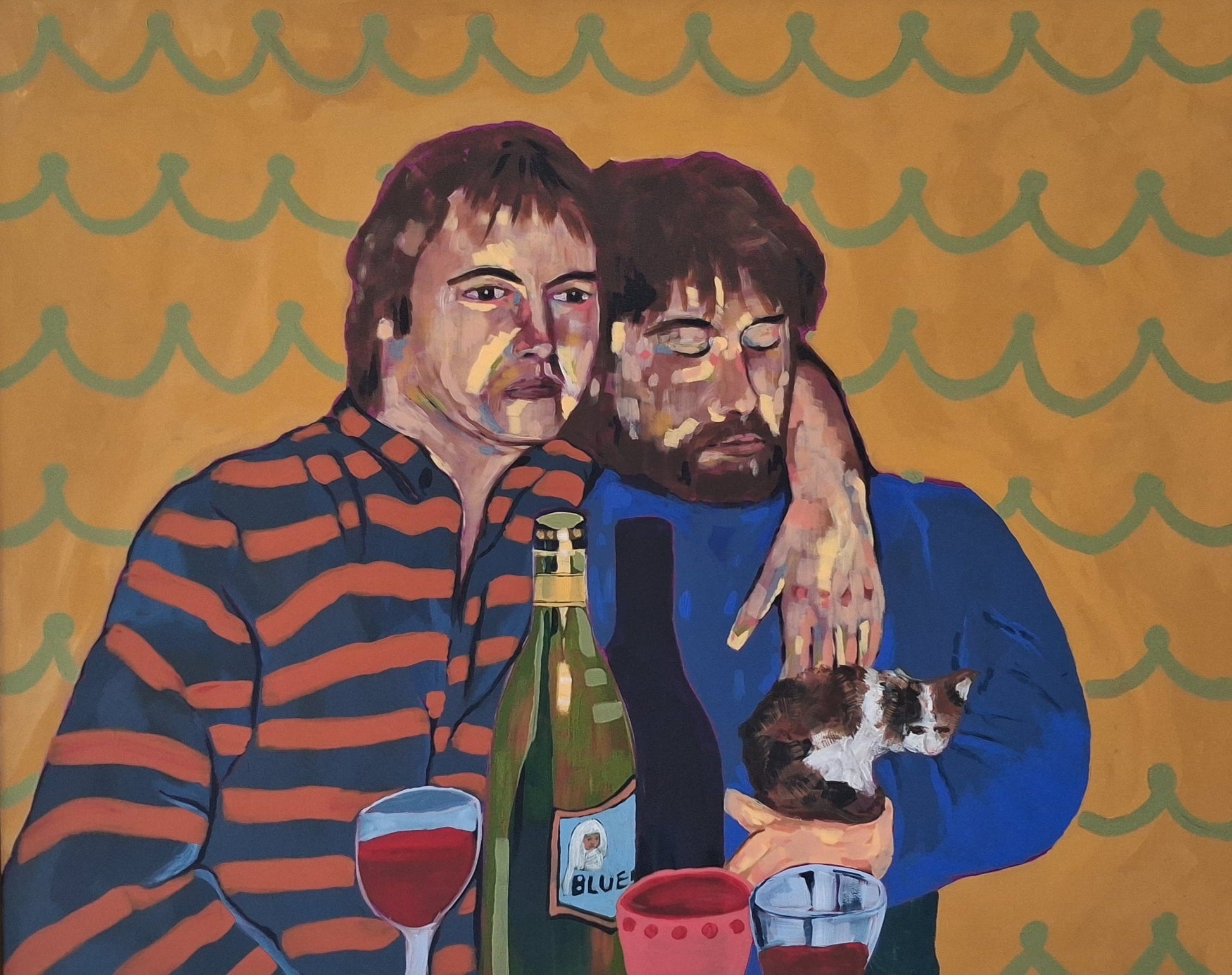 Nothing a Bottle of Blue Nun and a Kitten Can't Solve by Natalie Chapman, original painting