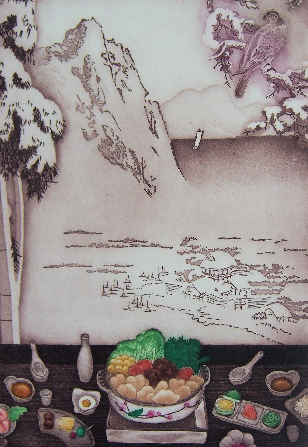 Winter Big Pot by Emiko Aida, original printmaking
