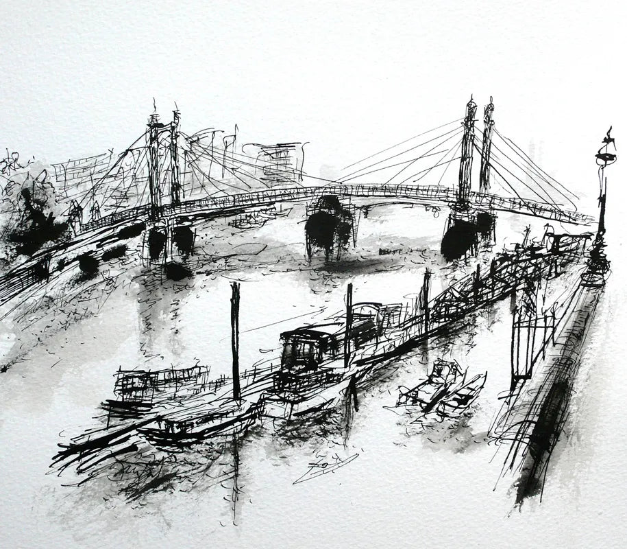 London Drawing 23 (Albert Bridge - Cadogan Pier) by Stephen Todd