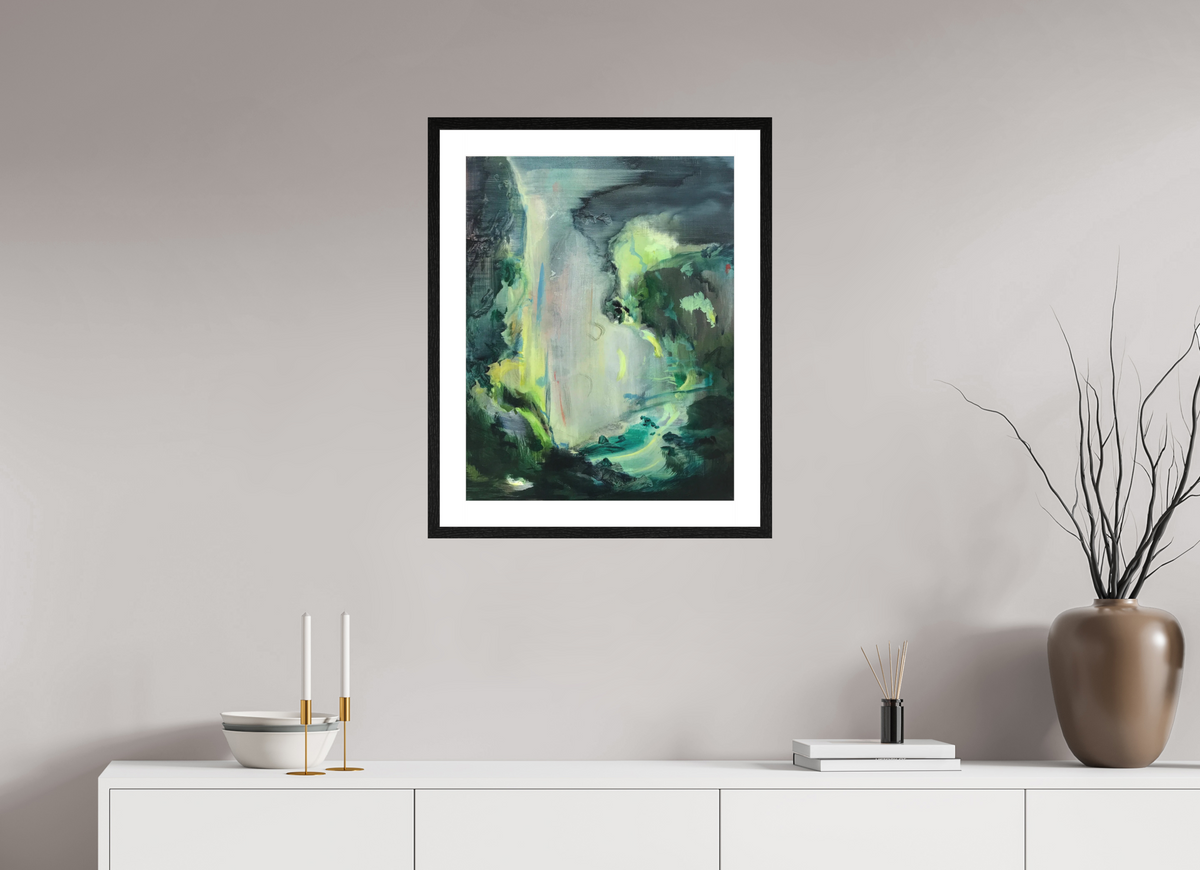 50 x 64 cm, PIGMENT FRAMED BLACK OAK Rhythm (After Hokusai)