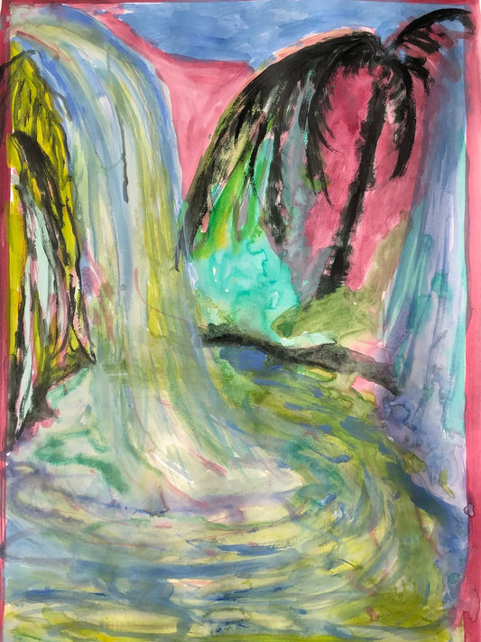 Cascade and Palm by Charlotte Johnston, original painting