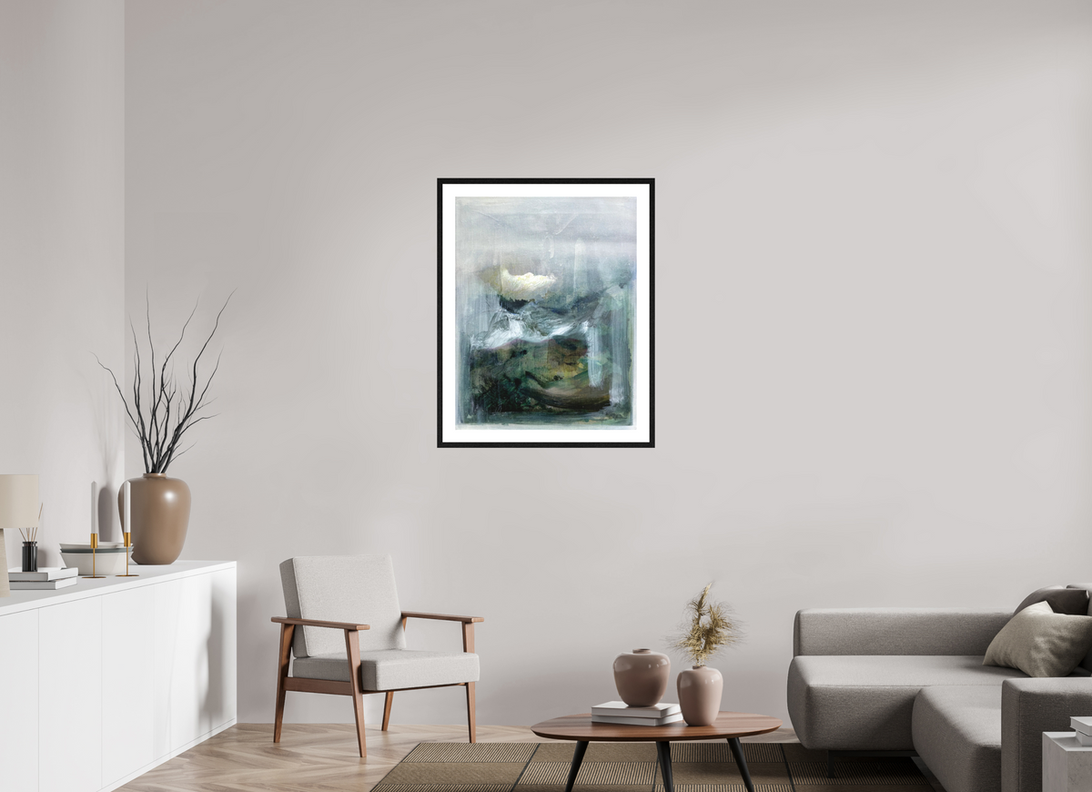 70 x 89.7 cm, PIGMENT FRAMED BLACK OAK Fog in Switzerland