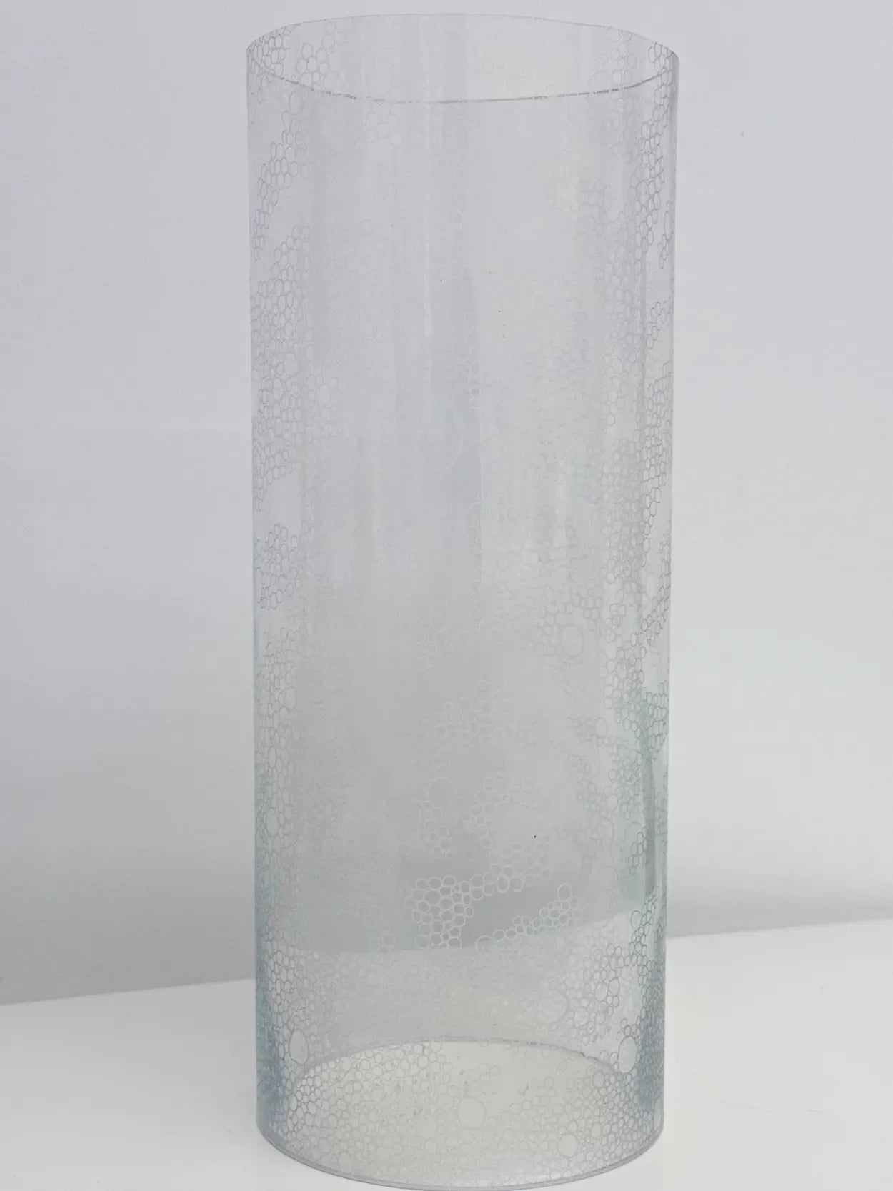 Glass Etching, blown glass cylinder with hand-etched circles by Georgia Boardman, original sculpture